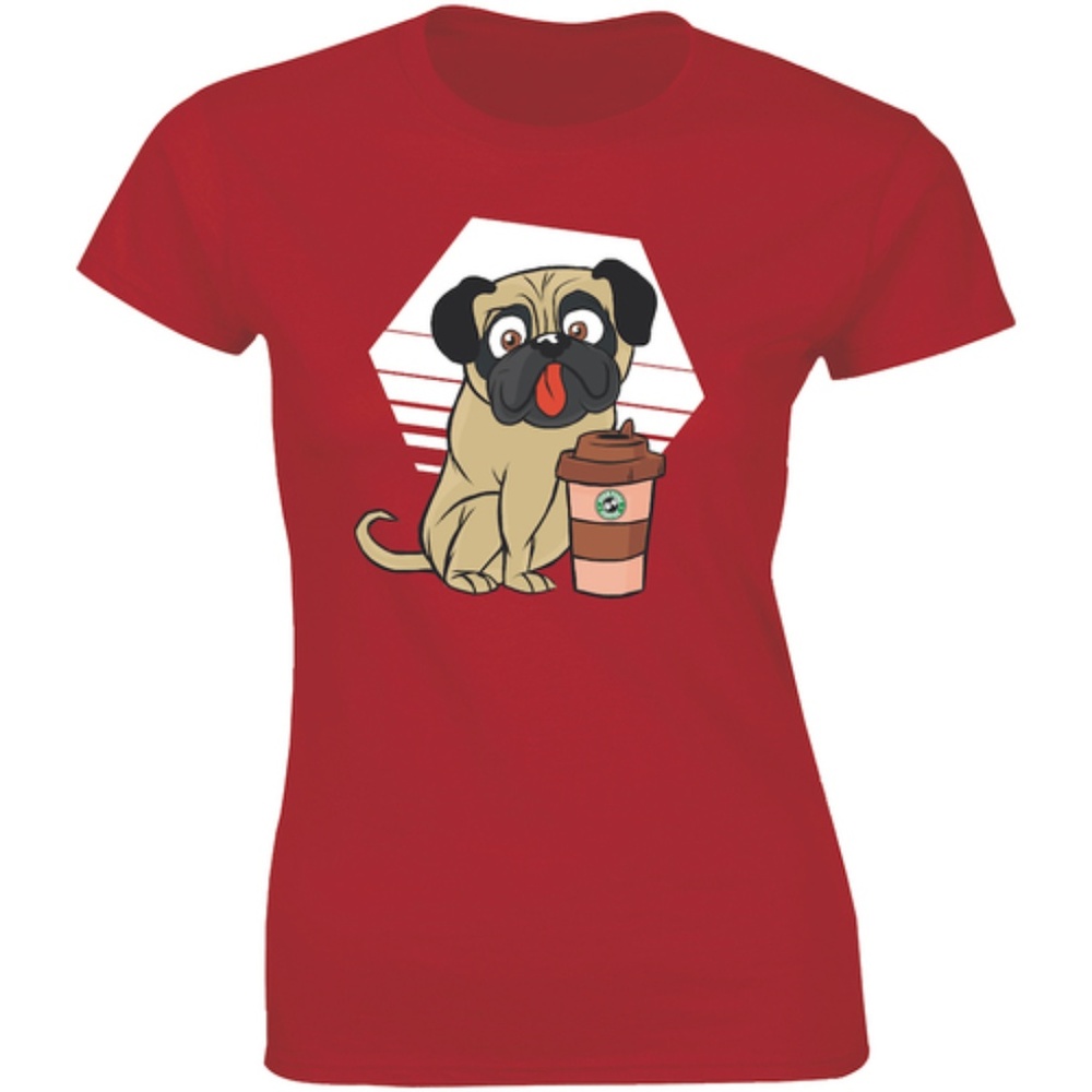 Pug Dog And Cup Of Brewed Coffee T-shirt Tees